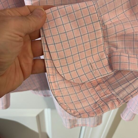 Ledbury‎ Pink Blue Swept Collar Plaid Business Work Shirt 18 x 37 Big Man Style - Picture 4 of 4